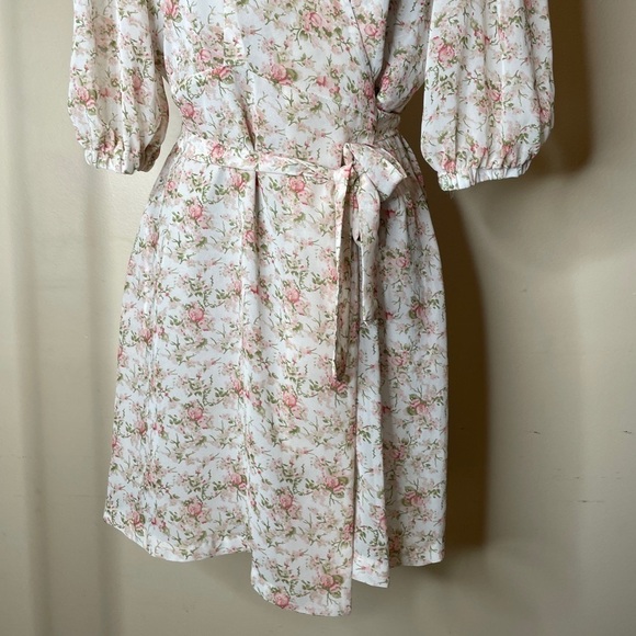 Floral Puff Sleeve Korean Wrap Dress OS / S - Picture 7 of 16